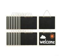 KHIronHive Paquete de 20 pizarras de madera de doble cara con cuerda para colgar, etiquetas de decoración de fiesta de boda, señalización del hogar, color negro para mini pizarras de 6.3 x 4.7