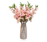KHIronHive Paquete de 9 tallos artificiales para flores de cerezo, ramas de flores de seda rosa de 20.5 pulgadas con hojas verdes, Sakura falsa realista para centros de mesa de boda, arreglos de