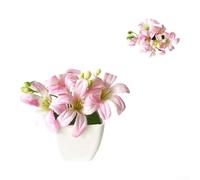 KHIronHive Planta de lirio artificial en miniatura de 4.3 pulgadas en maceta, flores de tela realista, decoración de bajo mantenimiento, múltiples colores para estante de escritorio, hogar, oficina