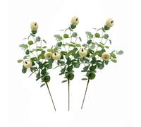 KHIronHive Ramos de flores artificiales, paquete de 3 con algodón de seda roja y calabazas blancas, 59 cm, arreglo floral otoñal para mesa, boda, hogar, fiesta, centro de mesa, larga duración (A09864)