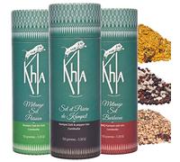 Khla - Estuche Trío de Sales - Mezclas de Sales y Especias, 3 variedades: Barbacoa, Pescados, Sal y Pimienta - 3 x 150 g - Idea de regalo - Grandes cru - Ingredientes de cocina - Origen: Camboya (Asia