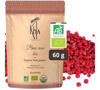 Khla - Pimienta Rosa 60 g - Certificada Orgánica - Pimienta Rosa Entera de Madagascar - Bayas Rosas - Pimienta Bourbon - Sabor Dulce y Afrutado - Directamente del Productor - Origen Madagascar
