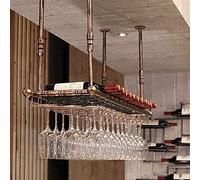 KHLMSRXJ Botelleros Colgantes, botellero de Metal para Techo, Soporte de exhibición Vintage para Almacenamiento de Vino con Estante de Vidrio para Copas para Debajo del gabinete, Cocina, ba