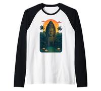 Khmer Bayon Templo Cara Camboya Diseño Atardecer Ambiente Camiseta Manga Raglan