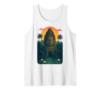 Khmer Bayon Templo Cara Camboya Diseño Atardecer Ambiente Camiseta sin Mangas