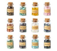 KHOCOEE Juego de 12 botellas de piedras preciosas diferentes de cristal curativo para reiki y wicca, cristales curativos de chakras, cristales de brujería
