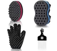 KHQBG Magic Twist - Juego de esponjas para el cabello, cepillo de esponja con agujeros grandes para cabello, guante de esponja rizadora para hombres y mujeres, rizos con púa afro de metal (6.7