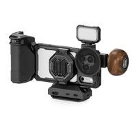 Khronos Kit de Jaula para Video de Teléfono Compatible con iPhone 18 Pro | Kit completo: Focus PD Handle, Cooling V2, hub USB-C, VND 1-10 pasos, panel LED, mango madera