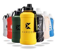 Khroom Botella deportiva de acero inoxidable 1,3L o 2,2L - Para bebidas con gas, irrompible, a prueba de fugas, ideal para deportes, gimnasio, fitness y actividades al aire libre - 2 litros | Amarilla