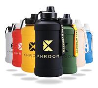 Khroom Botella deportiva de acero inoxidable 1,3L o 2,2L - Para bebidas con gas, irrompible, a prueba de fugas, ideal para deportes, gimnasio, fitness y actividades al aire libre - 2 litros | Negra