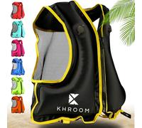Khroom Chaleco de natación Hinchable Conforme a la última Norma de la EU | 150-210 cm de Altura Corporal, hasta 100 kg | Chaleco de flotabilidad para Adultos | Snorkel, Kayak y Sup (V2 Negro)