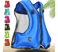 Khroom Chaleco de natación Hinchable Conforme a la última Norma de la EU | 150-210 cm de Altura Corporal, hasta 100 kg | Chaleco de flotabilidad para Adultos | Snorkel, Kayak y Sup (V2 Azul)