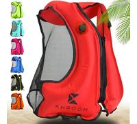 Khroom Chaleco de natación Hinchable Conforme a la última Norma de la EU | 150-210 cm de Altura Corporal, hasta 100 kg | Chaleco de flotabilidad para Adultos | Snorkel, Kayak y Sup (V2 Rojo)