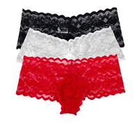 KHUFUZI Paquete de 3 colores para hombre, bragas de encaje sexy, bolsa de mariquita, calzoncillos de seda, ropa interior, regalo para novio, Negro, blanco, rojo, 38-42