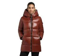 khujo Abrigo corto de invierno para mujer, abrigo cálido acolchado con capucha en aspecto brillante Grana-YM XS-XXL, Coconut Brown, M