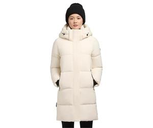 khujo Abrigo largo y cálido para mujer con capucha desmontable y tira magnética Haya Matt-YM XS-XXL, algodón blanco, L