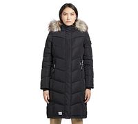 khujo LUBECK LONG5 - Abrigo para mujer, largo hasta la rodilla, cálido, acolchado, capucha, piel sintética, cremallera bidireccional, Negro , M