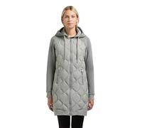 khujo Nora XS-XXL - Abrigo de entretiempo ligero para mujer, chaqueta larga acolchada de una moderna mezcla de materiales con mangas superacogedoras y capucha (extraíble), Cloud Green, XL