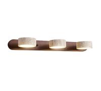 KHUKHU Aplique De Pared Apliques De Pared LED De 2 Luces Aplique De Pared De Travertino Wabi-Sabi Lámpara De Pared Con Base De Madera Maciza For Tocador De Baño Giratorias De 180°(Walunt,3-light)
