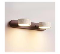 KHUKHU Aplique De Pared Apliques De Pared LED De 2 Luces Aplique De Pared De Travertino Wabi-Sabi Lámpara De Pared Con Base De Madera Maciza For Tocador De Baño Giratorias De 180°(Walunt,2-light)