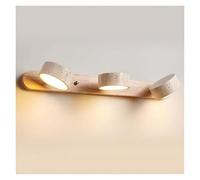 KHUKHU Aplique De Pared Apliques De Pared LED De 2 Luces Aplique De Pared De Travertino Wabi-Sabi Lámpara De Pared Con Base De Madera Maciza For Tocador De Baño Giratorias De 180°(Wood,3-light)