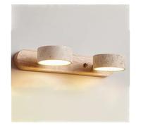 KHUKHU Aplique De Pared Apliques De Pared LED De 2 Luces Aplique De Pared De Travertino Wabi-Sabi Lámpara De Pared Con Base De Madera Maciza For Tocador De Baño Giratorias De 180°(Wood,2-light)