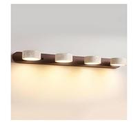 KHUKHU Aplique De Pared Apliques De Pared LED De 2 Luces Aplique De Pared De Travertino Wabi-Sabi Lámpara De Pared Con Base De Madera Maciza For Tocador De Baño Giratorias De 180°(Walunt,4-light)