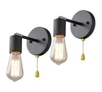 KHUKHU Aplique De Pared De Hierro Vintage, Paquete De 2, Lámpara De Pared Ajustable Negra Con Interruptor De Cable De Tracción E27, Accesorios De Iluminación Industriales For Montaje En Pared