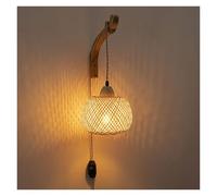 KHUKHU Aplique De Pared De Ratán Retro, Lámpara De Montaje En Pared De Madera Con Cable Enchufable, Apliques De Linterna De Bambú, Accesorio Bohemio For Sala De Estar, Dormitorio, Granja, Restaurante