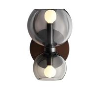 KHUKHU Aplique De Pared Gris Moderno De 2 Luces Con Lámpara De Base De Metal Lámpara Redonda De Cristal Transparente Con Pantalla De Globo for Hotel, Sala De Estar, Restaurante(Clear)