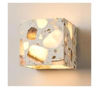 KHUKHU Aplique De Pared Moderno De Terrazo, Accesorio De Pared De Piedra Natural Hecho A Mano, Apliques De Pared LED, Luz Cálida, Lámpara De Tocador For Sala De Estar, Dormitorio, Pasillo(Cube)