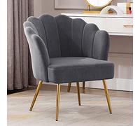 KHUKHU Cómoda Silla tapizada de Terciopelo, tocador con Respaldo, Escritorio de recepción con Patas de Metal Dorado, for Sala de Estar y Dormitorio.(Grey)