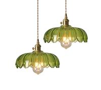 KhUkhu E27 Lámpara Colgante De Hoja De Loto Lámpara Colgante Vintage Lámpara Colgante De Vidrio Lámpara Industrial Lámpara Colgante De Techo para Loft Cafetería Isla De Cocina con Pantalla Verde,2