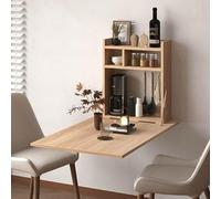 KhUkhu Escritorio de Pared, Mesa abatible de Pared, Mesa Plegable de Pared con estantes, tableros Multicapa de Madera Maciza, estantes de Almacenamiento incorporados