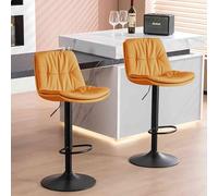 KHUKHU Juego de 2 taburetes de Bar for encimera de Cocina, sillas de Altura Ajustable, taburetes giratorios Modernos, for Isla de Cocina y Comedor, Cuero sintético Naranja.