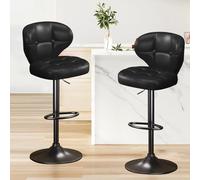 KHUKHU Juego de 2 taburetes de Bar, taburetes giratorios Ajustables, Silla Moderna tapizada en Cuero sintético con Respaldo y reposapiés, for Cocina y Comedor.(Black,Set of 2)
