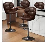 KHUKHU Juego de 2 taburetes de Bar, taburetes giratorios Ajustables, Silla Moderna tapizada en Cuero sintético con Respaldo y reposapiés, for Cocina y Comedor.(Brown,Set of 4)