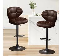 KHUKHU Juego de 2 taburetes de Bar, taburetes giratorios Ajustables, Silla Moderna tapizada en Cuero sintético con Respaldo y reposapiés, for Cocina y Comedor.(Brown,Set of 2)
