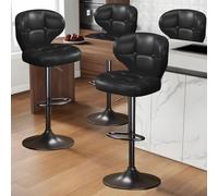 KHUKHU Juego de 2 taburetes de Bar, taburetes giratorios Ajustables, Silla Moderna tapizada en Cuero sintético con Respaldo y reposapiés, for Cocina y Comedor.(Black,Set of 4)