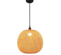 KHUKHU Lámpara Colgante De Linterna Minimalista,Lámpara Colgante De Una Sola Luz De Ratán,Accesorio Colgante De Techo De Bambú Natural E27 Con Ajustable,Comedor Sala De Estar Restaurante