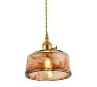 KHUKHU Lámpara Colgante De Vidrio Ámbar Lámpara Colgante De Isla De Cocina Lámpara Colgante Dorada Pantalla Redonda Ámbar 1 Luz Art Deco Luces Colgantes De Techo De Mediados De Siglo(Amber-S)