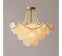 KhUkhu Lámpara De Araña De Cristal Esmerilado con Forma De Concha Marina, Estilo Art Déco, De 4 Niveles, De Estilo Art Decó, De Estilo Perlado Dorado, con Montaje Semiempotrado