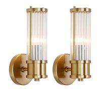 KHUKHU Lámpara De Pared De Latón Dorado, Aplique De Pared De Cristal Y Lámpara De Pared Con Base Dorada, Soporte De Pared For Sala De Estar, Comedor, Dormitorio(2 Pack)