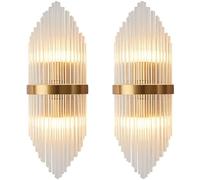 KHUKHU Lámpara De Pared Moderna De Cristal, Elegantes Accesorios De Pared Con Base De Latón for Dormitorio, Sala De Estar, Pasillo, Entrada, Hotel, Restaurante(2Pack)