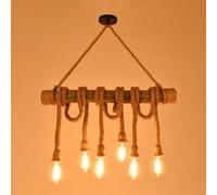 KhUkhu Lámpara de Techo de Cuerda Iluminación rústica - Lámpara Colgante de Cuerda de cáñamo Retro Lámpara de araña de 6 Cabezas Accesorio de luz E27 de bambú