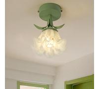 KhUkhu Lámpara De Techo De Pasillo Verde De Mediados De Siglo, Moderna, Creativa, Nórdica, De Cristal con Flores, para Balcón, Dormitorio Minimalista Francés, Pequeña Lámpara Colgante para Baño