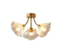 KhUkhu Lámpara De Techo De Vidrio Y Cobre Vintage con Forma De Flor De Loto Cerca del Techo, Lámpara De Araña De Latón, Iluminación Moderna De Mediados De Siglo para Dormitorio,Warm Light,3 Light