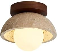 KHUKHU Lámpara De Techo Moderna For Pasillo De Mediados De Siglo, Pantalla De Leche Blanca, Lámpara De Techo De Piedra Natural De Mármol Pequeño, Lámpara De Techo Vintage De Madera For Baño, Cocina