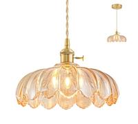 KHUKHU Luces De Isla De Cocina De Vidrio, Lámparas Colgantes De Latón Vintage, Luces Colgantes Verdes Ajustables For Isla De Cocina For Dormitorio, Sala De Estar, Pasillo, Comedor(Amber)