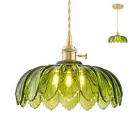 KHUKHU Luces De Isla De Cocina De Vidrio, Lámparas Colgantes De Latón Vintage, Luces Colgantes Verdes Ajustables For Isla De Cocina For Dormitorio, Sala De Estar, Pasillo, Comedor(Green)